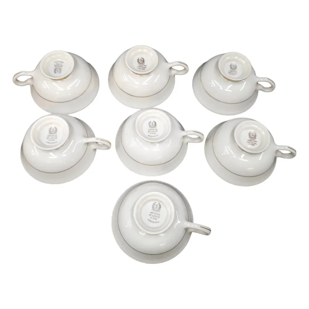 Vtg Lenox Imperial P-338 Tea Cup LOT OF 7 Cream Gold Laurel Trim Footed 6 OZ USA
